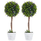 HOMCOM Set of 2 Decorative Artificial Plants Ball Trees with Lavender Flowers in Pot Fake Plants for Home Indoor Outdoor Decor, 60cm, Green - Damaged Box
