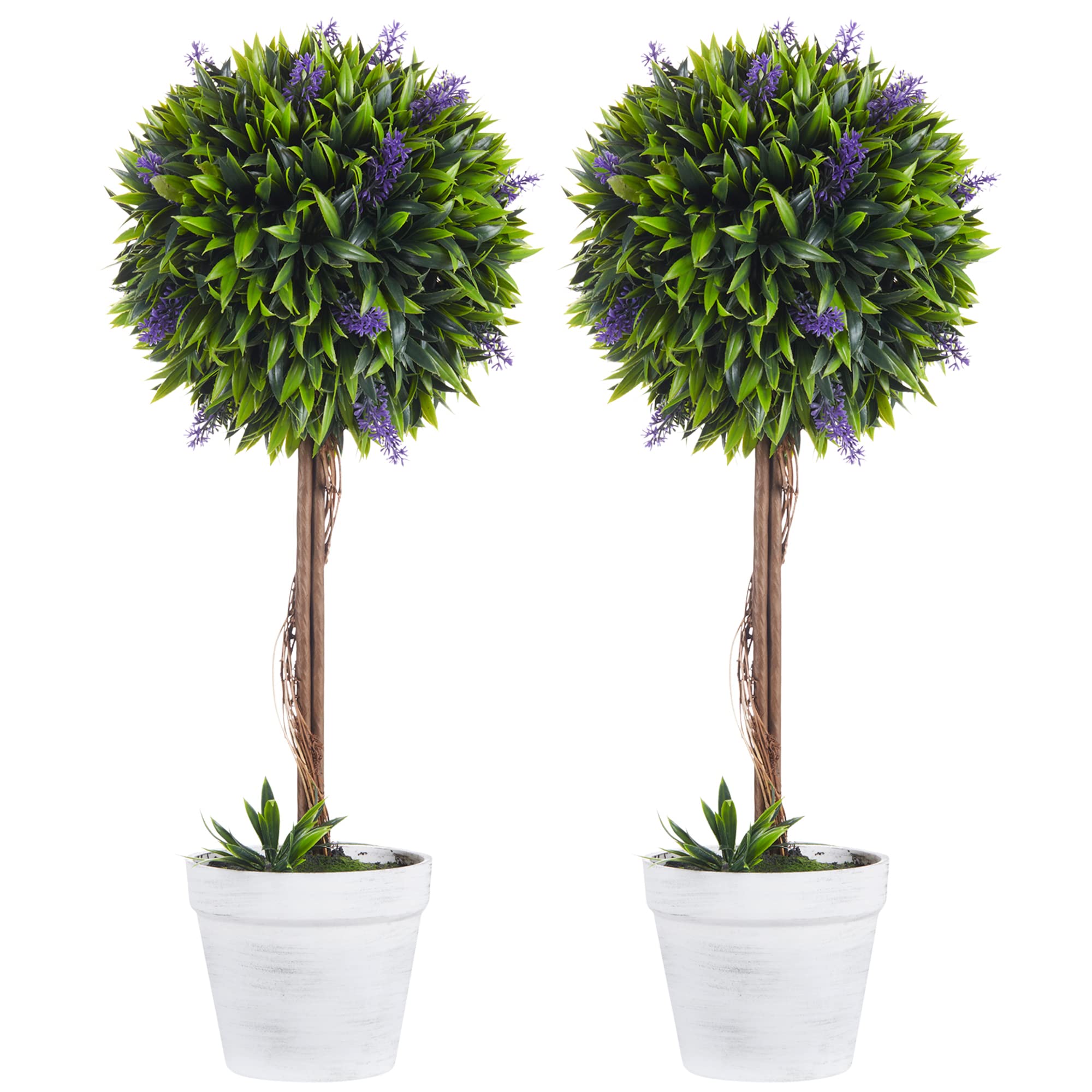 HOMCOM Set of 2 Decorative Artificial Plants Ball Trees with Lavender Flowers in Pot Fake Plants for Home Indoor Outdoor Decor, 60cm, Green - Damaged Box