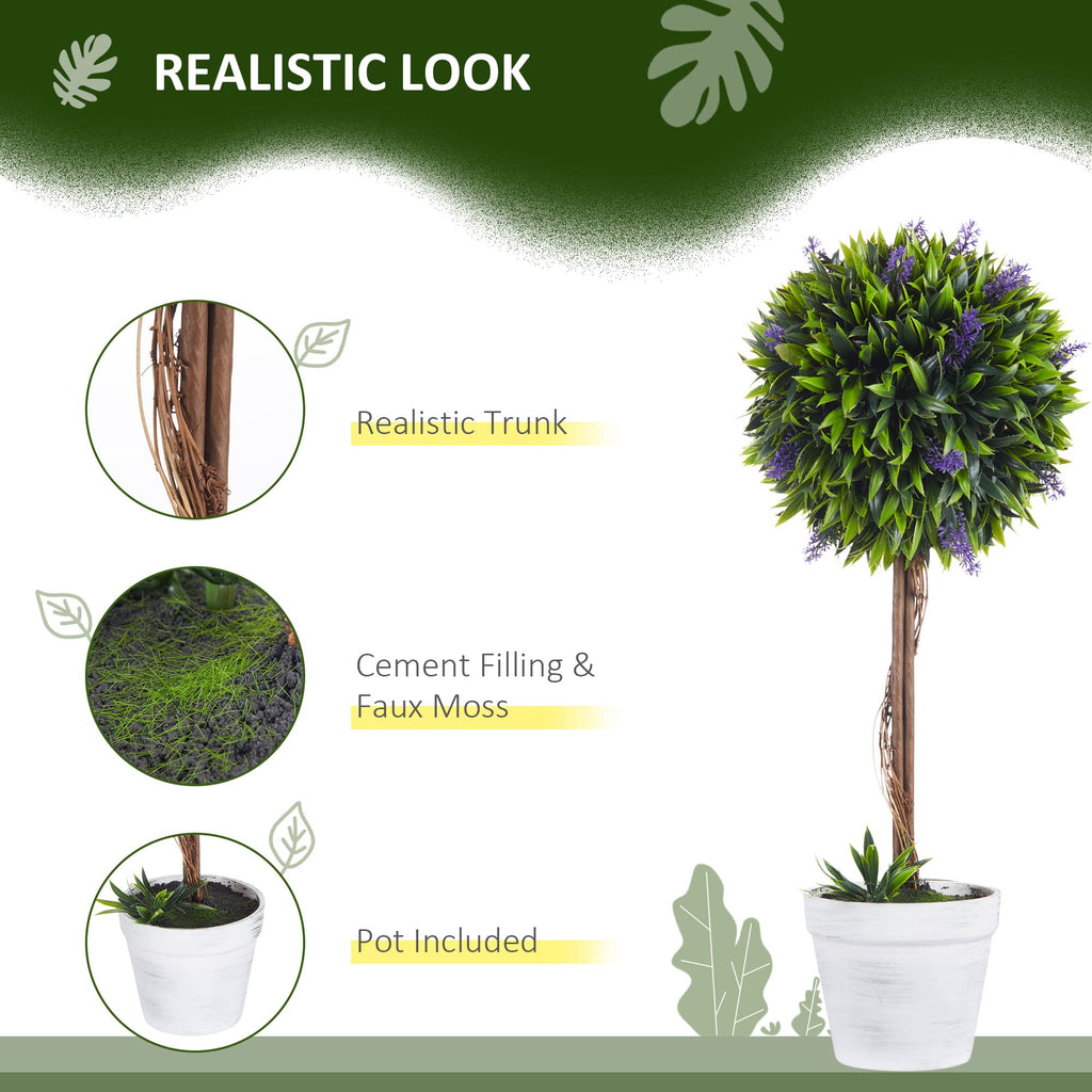 HOMCOM Set of 2 Decorative Artificial Plants Ball Trees with Lavender Flowers in Pot Fake Plants for Home Indoor Outdoor Decor, 60cm, Green - Damaged Box