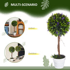 HOMCOM Set of 2 Decorative Artificial Plants Ball Trees with Lavender Flowers in Pot Fake Plants for Home Indoor Outdoor Decor, 60cm, Green - Damaged Box