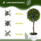 HOMCOM Set of 2 Decorative Artificial Plants Ball Trees with Lavender Flowers in Pot Fake Plants for Home Indoor Outdoor Decor, 60cm, Green - Damaged Box