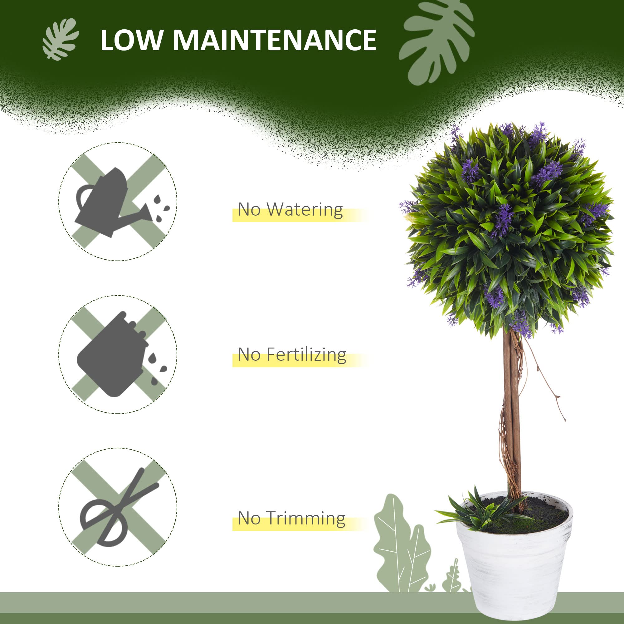 HOMCOM Set of 2 Decorative Artificial Plants Ball Trees with Lavender Flowers in Pot Fake Plants for Home Indoor Outdoor Decor, 60cm, Green - Damaged Box