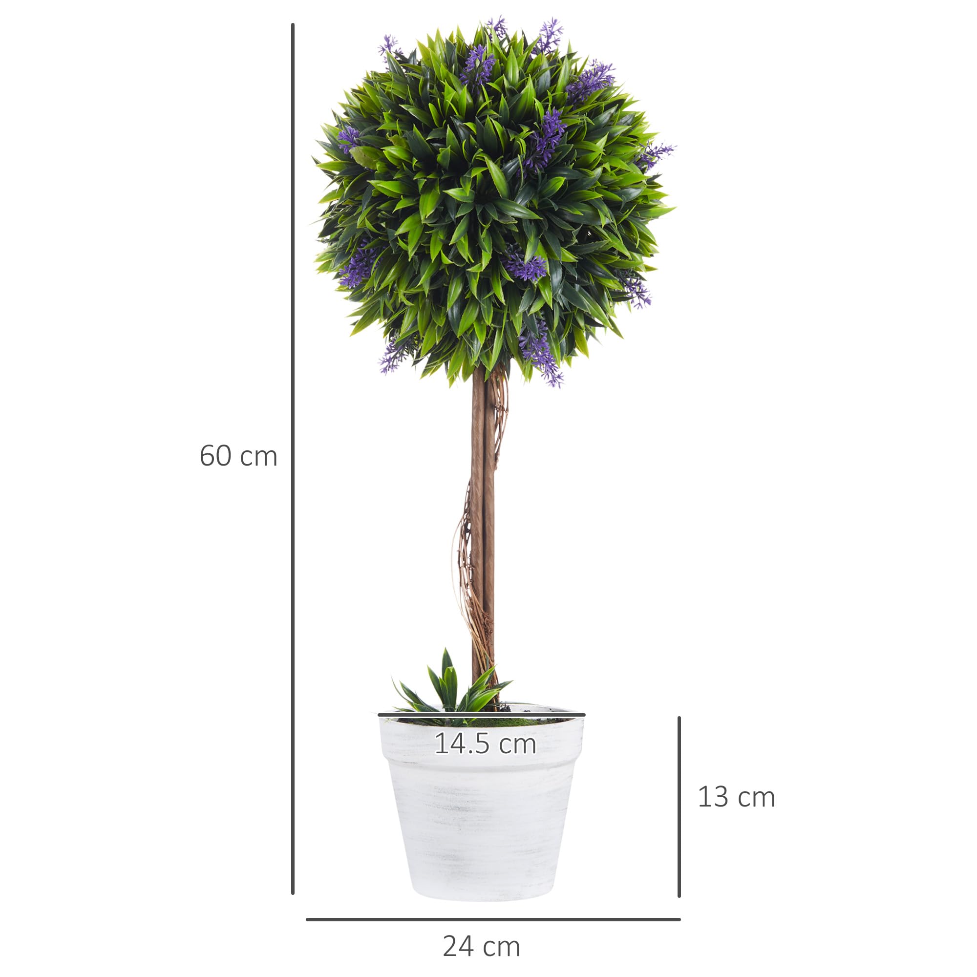 HOMCOM Set of 2 Decorative Artificial Plants Ball Trees with Lavender Flowers in Pot Fake Plants for Home Indoor Outdoor Decor, 60cm, Green - Damaged Box