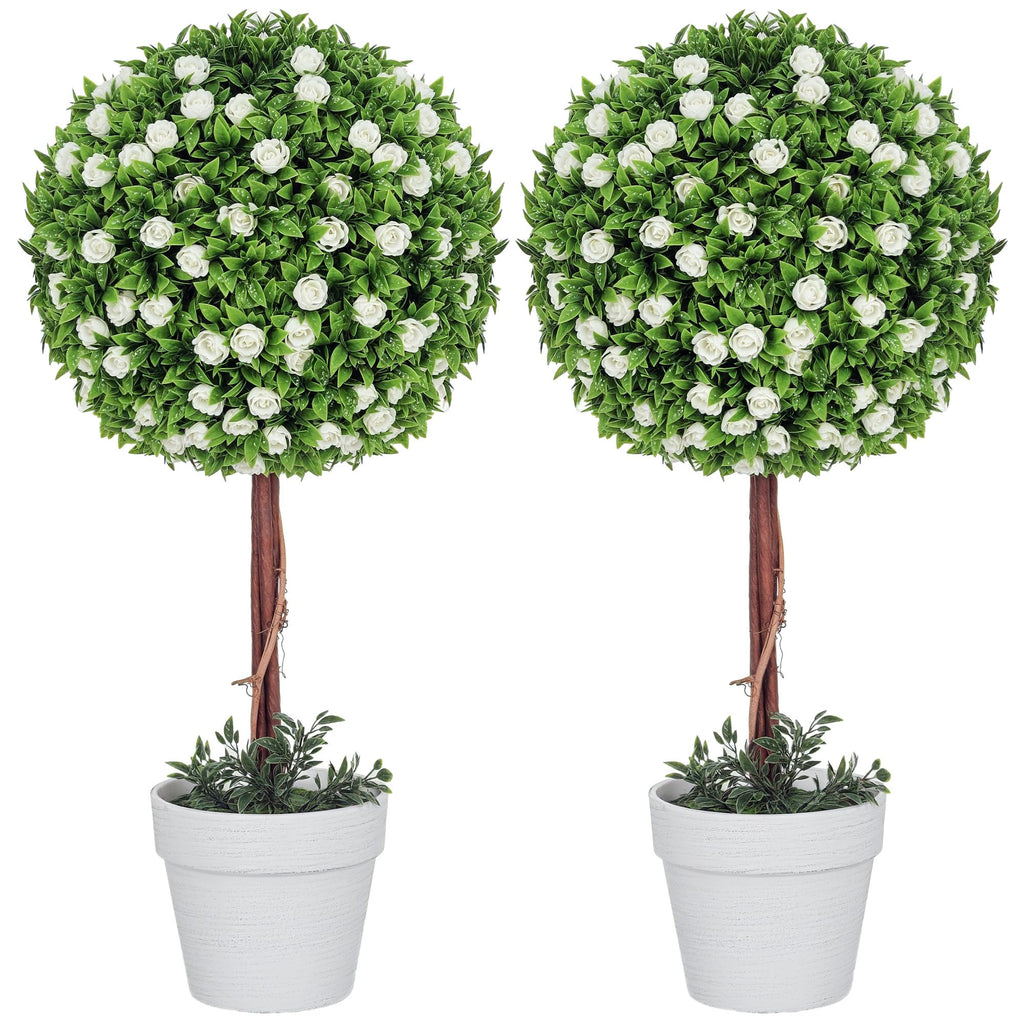 HOMCOM Set of 2 Decorative Artificial Plants Ball Trees with Lavender Flowers in Pot Fake Plants for Home Indoor Outdoor Decor, 60cm, Green - Damaged Box