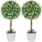 HOMCOM Set of 2 Decorative Artificial Plants Ball Trees with Lavender Flowers in Pot Fake Plants for Home Indoor Outdoor Decor, 60cm, Green - Damaged Box