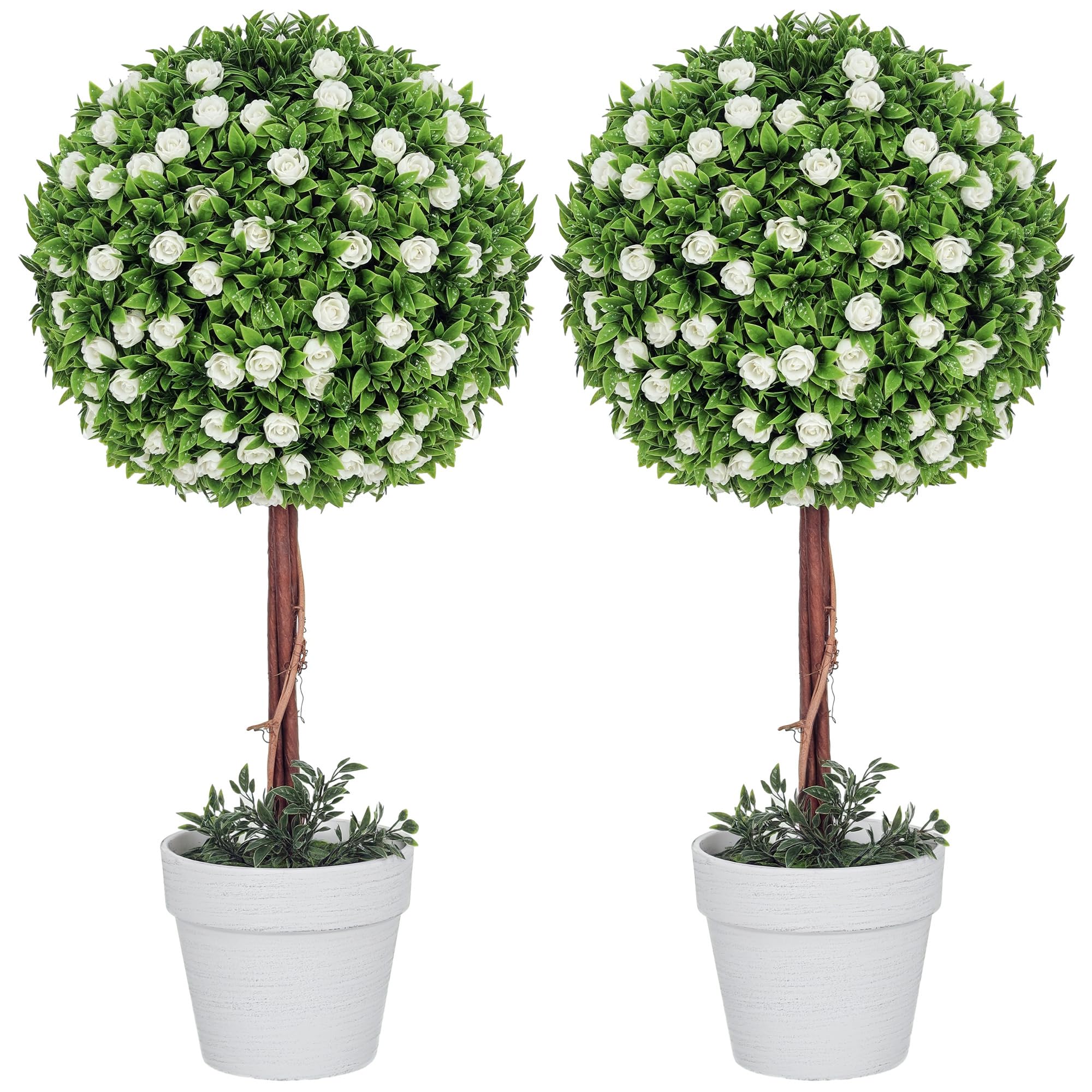 HOMCOM Set of 2 Decorative Artificial Plants Ball Trees with Lavender Flowers in Pot Fake Plants for Home Indoor Outdoor Decor, 60cm, Green - Damaged Box