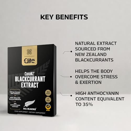 Healthspan Elite All Blacks CurraNZ Blackcurrant Extract 300mg (1 Month Supply) | Helps the Body Overcome Stress & Exertion | 300mg Natural Extract Per Capsule | 35% Anthocyanin | Vegan Friendly - Damaged Box