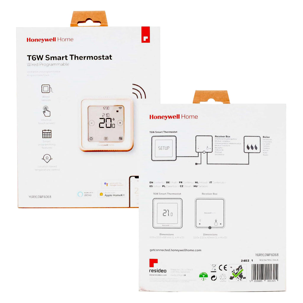 Honeywell Home T6 Smart Thermostat - WiFi, App-Enabled for Savings and Efficiency - Compatible with HomeKit, Google Home, Alexa and IFTTT, White (1 Piece) - Damaged Box