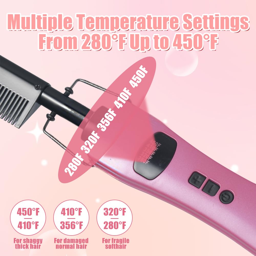 Hot Comb Hair Straightener, Hot Comb for Wigs, Electric Straightening Comb, 280~450^0F Temperatures Adjustable, 60 Min Auto Shut Off, for Wigs, Afro Hair & Beard - Damaged Box