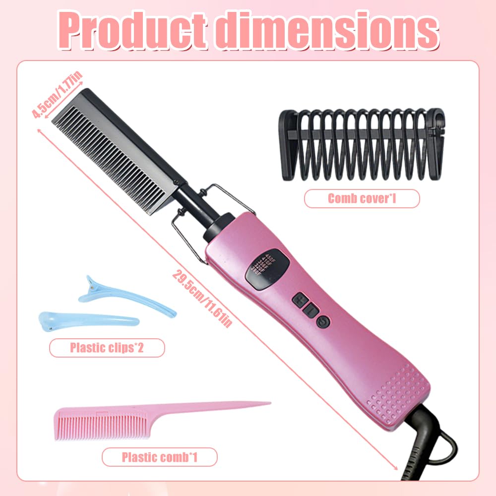 Hot Comb Hair Straightener, Hot Comb for Wigs, Electric Straightening Comb, 280~450^0F Temperatures Adjustable, 60 Min Auto Shut Off, for Wigs, Afro Hair & Beard - Damaged Box