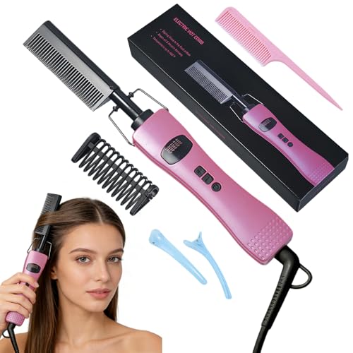 Hot Comb Hair Straightener, Hot Comb for Wigs, Electric Straightening Comb, 280~450^0F Temperatures Adjustable, 60 Min Auto Shut Off, for Wigs, Afro Hair & Beard - Damaged Box