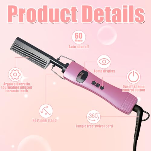 Hot Comb Hair Straightener, Hot Comb for Wigs, Electric Straightening Comb, 280~450^0F Temperatures Adjustable, 60 Min Auto Shut Off, for Wigs, Afro Hair & Beard - Damaged Box