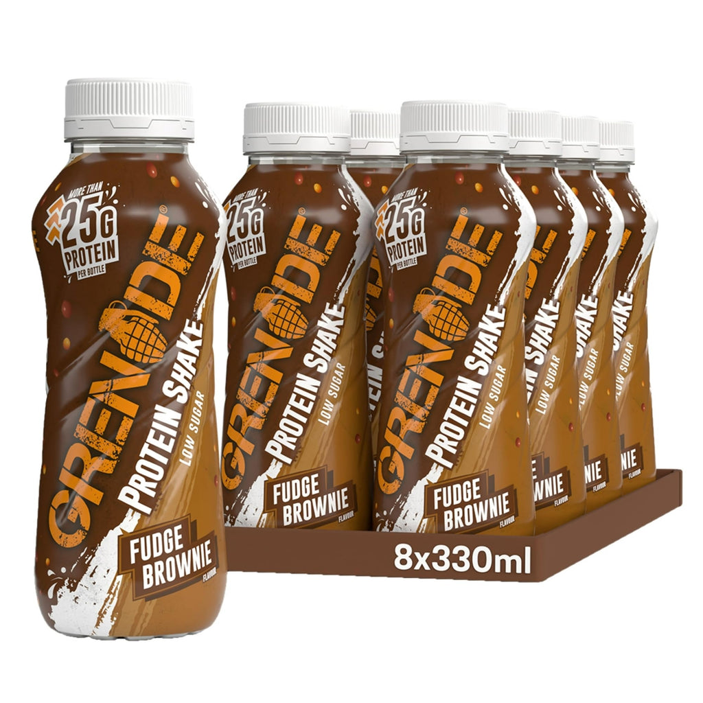 Grenade Fudge Brownie High Protein Shake, 8 x 330 ml - Ready to Drink Milk Protein Shakes with Over 24 g Protein per Bottle - Damaged Box - BBE 01/2027