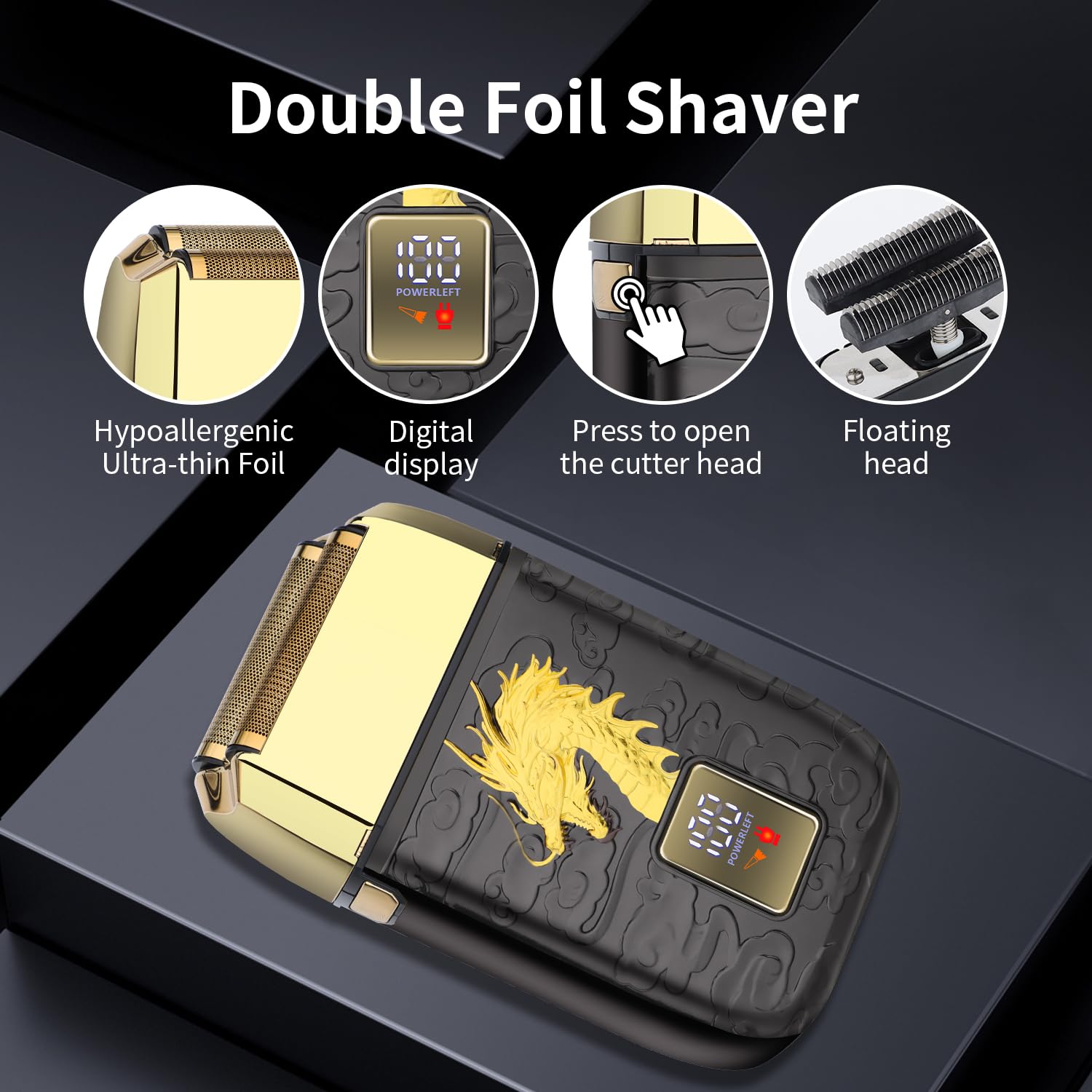 HIENA PRO Cordless Foil Shaver for Men, Professional Bald Head Precision Trimmer, Double Foil Trimmer with LED, Electric Razor, USB Charging, Gifts for Men