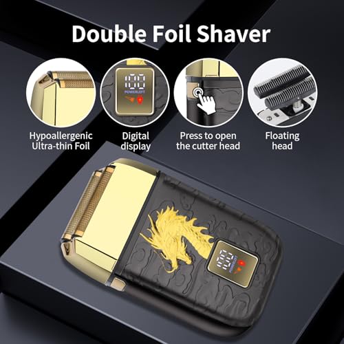 HIENA PRO Cordless Foil Shaver for Men, Professional Bald Head Precision Trimmer, Double Foil Trimmer with LED, Electric Razor, USB Charging, Gifts for Men
