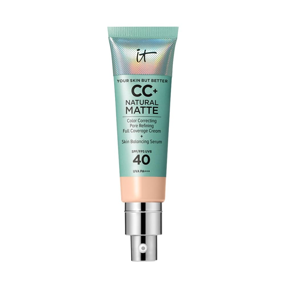 IT Cosmetics Full Coverage Foundation, Natural Matte, Made with Hyaluronic Acid, SPF 40 Protection, Your Skin But Better CC+, Shade: Tan Warm, 32ml