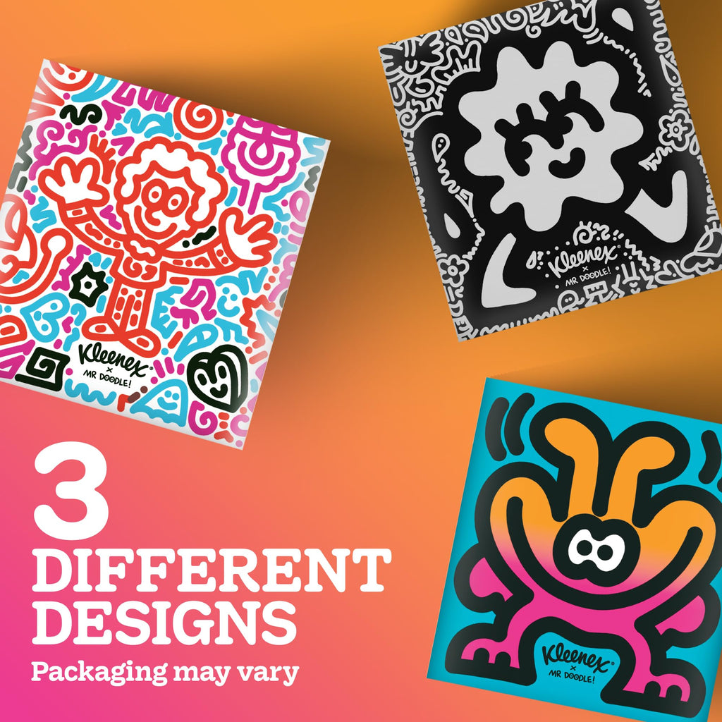 Kleenex x Mr Doodle Limited Edition Design Multipack Facial Tissues - 12 Cube Tissue Boxes, Designed in Collaboration with Mr Doodle, Made to Look Beautiful in The Home. - Damaged Box