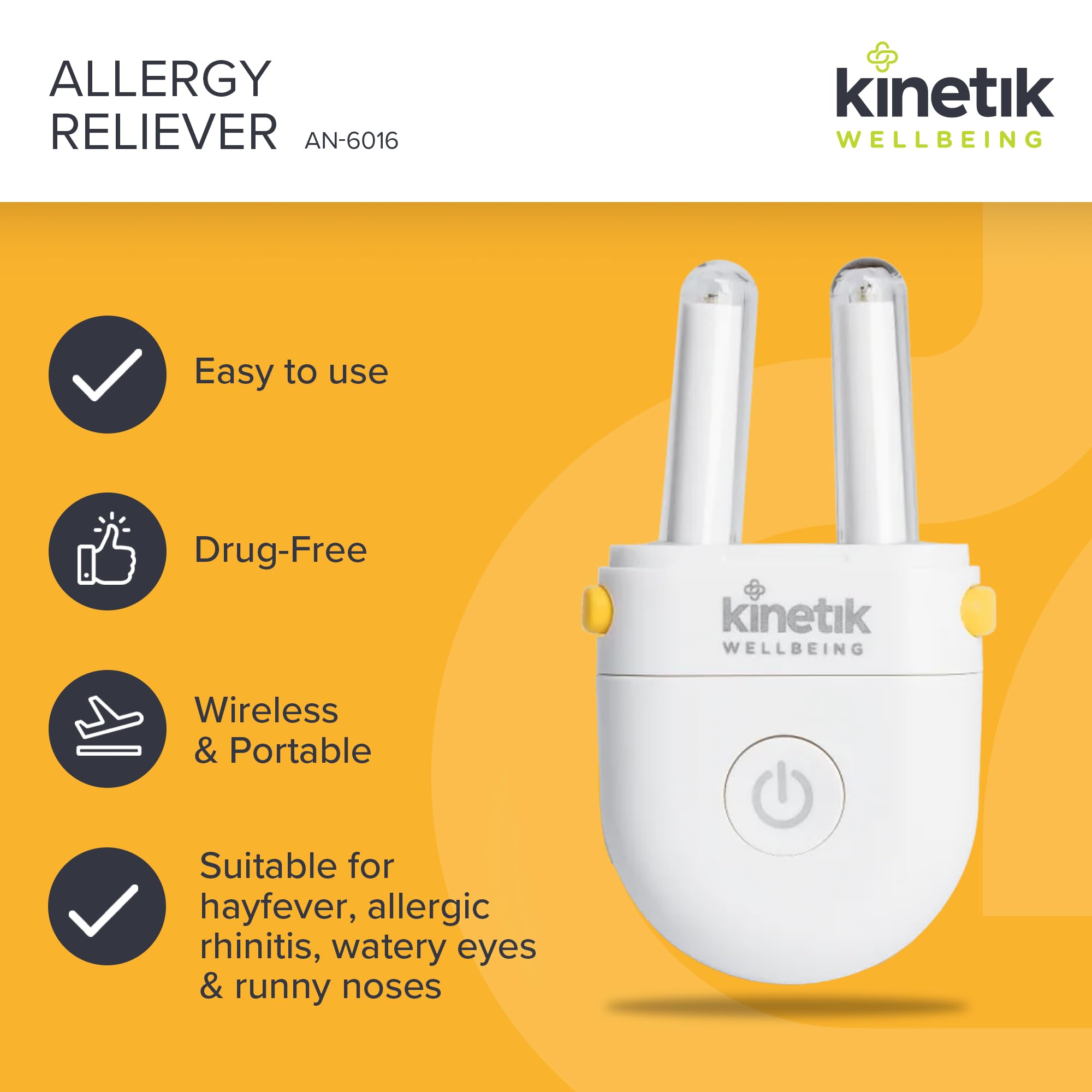 Kinetik Wellbeing Allergy Reliever - Hayfever Infrared Nasal Therapy, Hay Fever & Sinusitis Treatment - Red Light Therapy for Natural Allergy, Blocked Nose, Rhinitis Relief - Drug Free Portable Device - Damaged Box