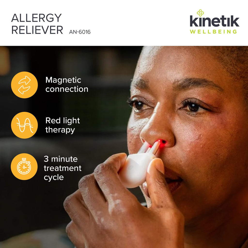 Kinetik Wellbeing Allergy Reliever - Hayfever Infrared Nasal Therapy, Hay Fever & Sinusitis Treatment - Red Light Therapy for Natural Allergy, Blocked Nose, Rhinitis Relief - Drug Free Portable Device - Damaged Box