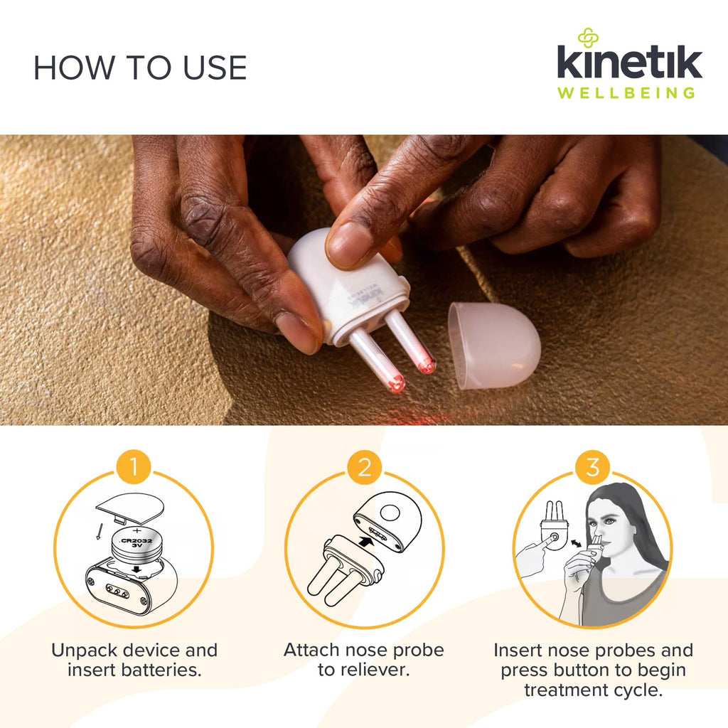 Kinetik Wellbeing Allergy Reliever - Hayfever Infrared Nasal Therapy, Hay Fever & Sinusitis Treatment - Red Light Therapy for Natural Allergy, Blocked Nose, Rhinitis Relief - Drug Free Portable Device - Damaged Box