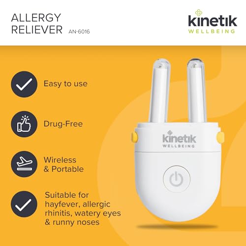 Kinetik Wellbeing Allergy Reliever - Hayfever Infrared Nasal Therapy, Hay Fever & Sinusitis Treatment - Red Light Therapy for Natural Allergy, Blocked Nose, Rhinitis Relief - Drug Free Portable Device - Damaged Box