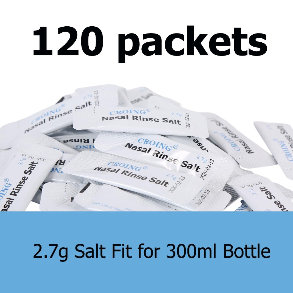 CROING 120 Packets Neti Pot Salt, Nasal Rinse Salt, Sinus Rinse Salt, Nose Wash Sachets for Neti Pots, Sinus Relief,Nasal Irrigation, Nasal Flush - Damaged Box