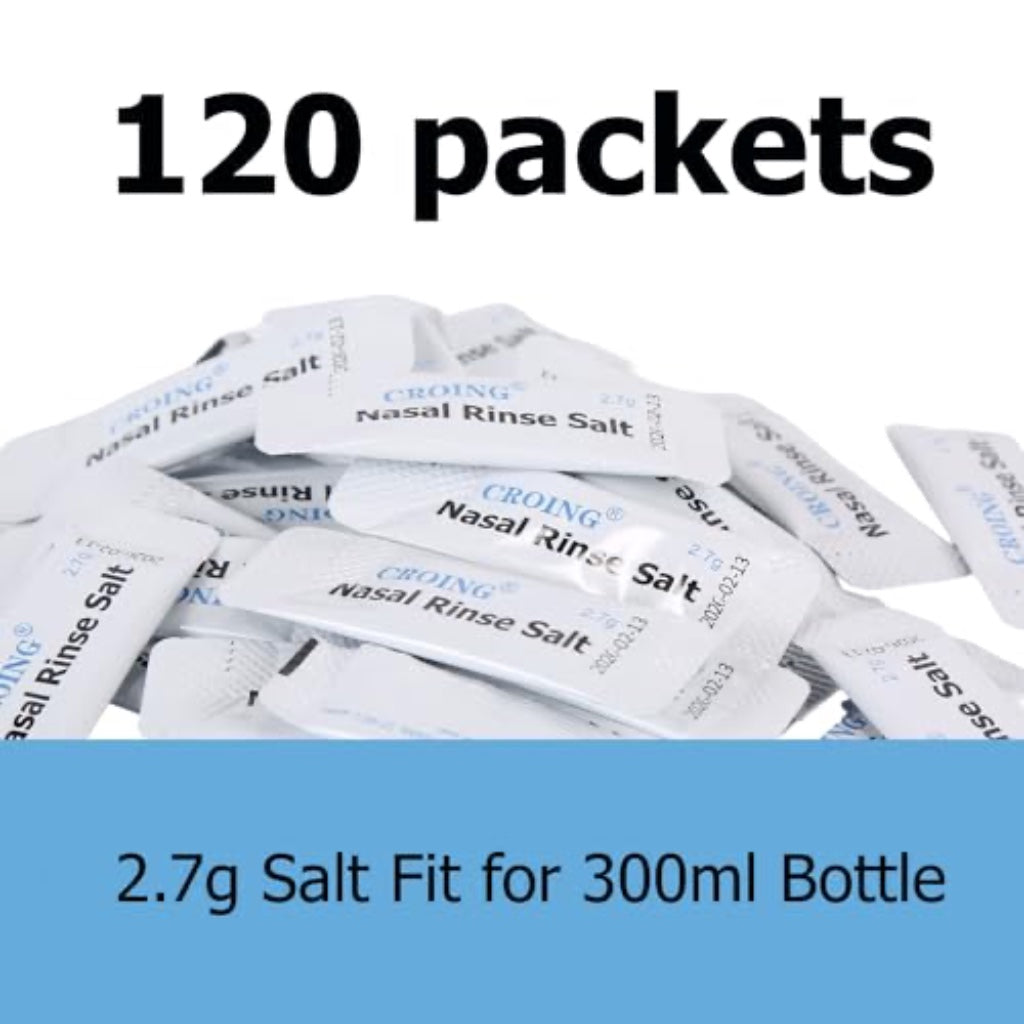 CROING 120 Packets Neti Pot Salt, Nasal Rinse Salt, Sinus Rinse Salt, Nose Wash Sachets for Neti Pots, Sinus Relief,Nasal Irrigation, Nasal Flush - Damaged Box
