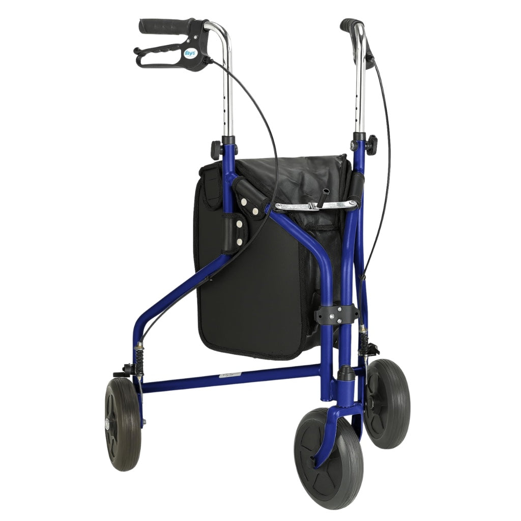 Days Tri Wheel Folding Walker with Loop and Lockable Brakes, Mobility Aid, Easy to Manoeuvre & Height Adjustable, For Eldery and Disabled Users, Blue - Very Good
