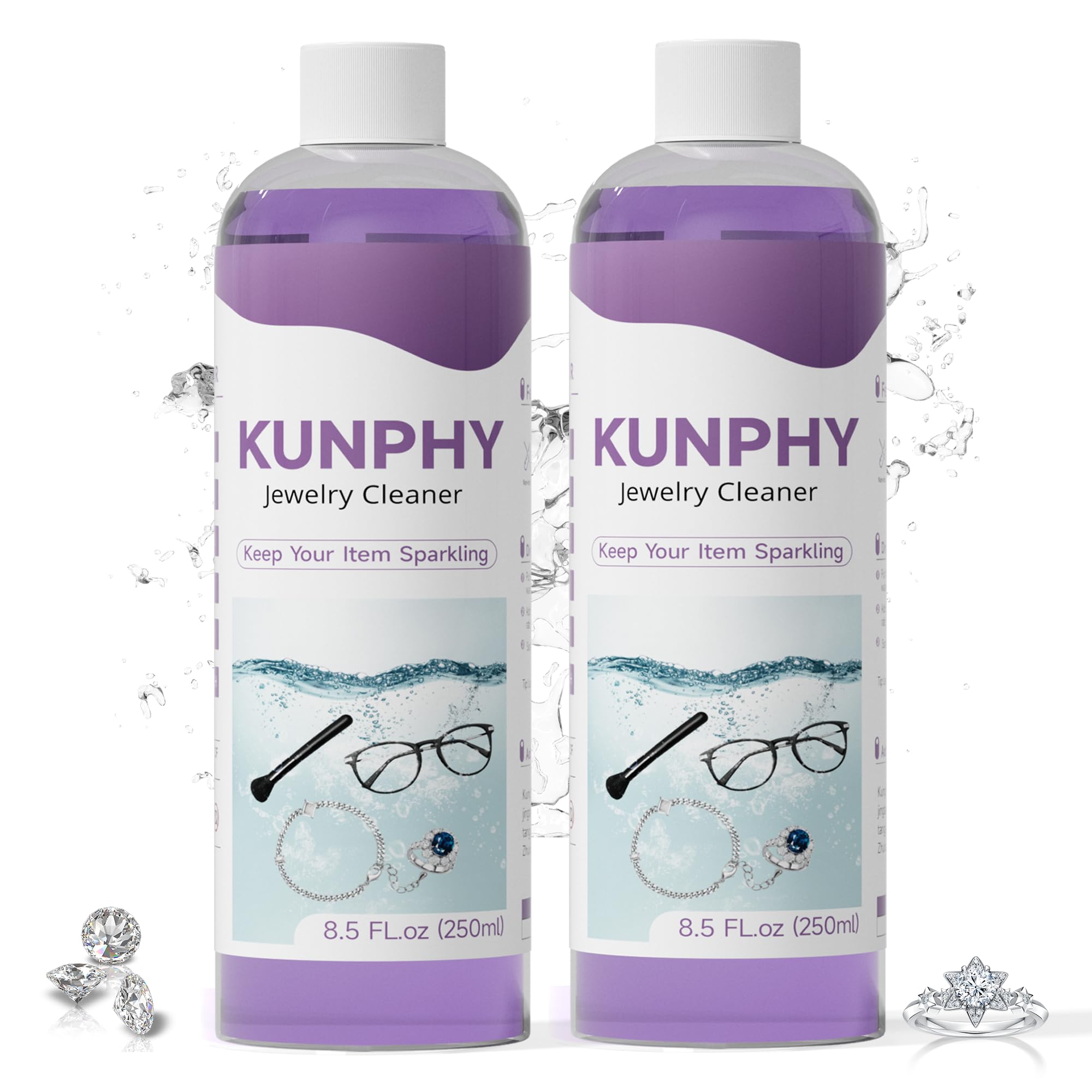 Kunphy Ultrasonic Jewellery Cleaner, Professional Ultrasonic Cleaner Fluid for Use in All Ultrasonic Cleaner Machines, Cleaning Agent Suitable for Cleaning Jewellery, Glasses etc, 120ML