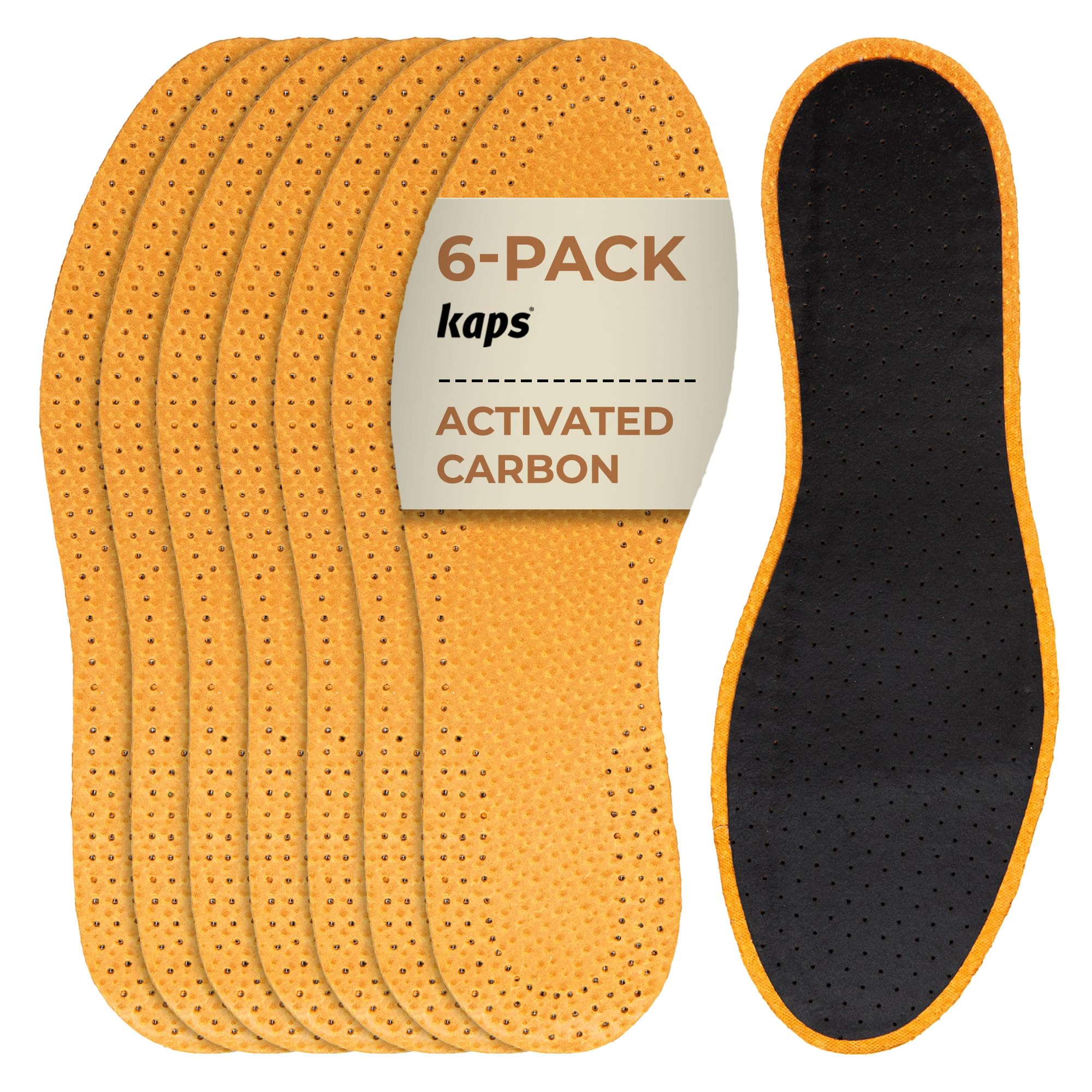 Leather Carbon Set 6 Pair Pack Leather Shoe Insoles for Men and Women with Activated Carbon Underlayer | Replacement Inserts | Kaps (Women / 7 UK / 40 EUR)