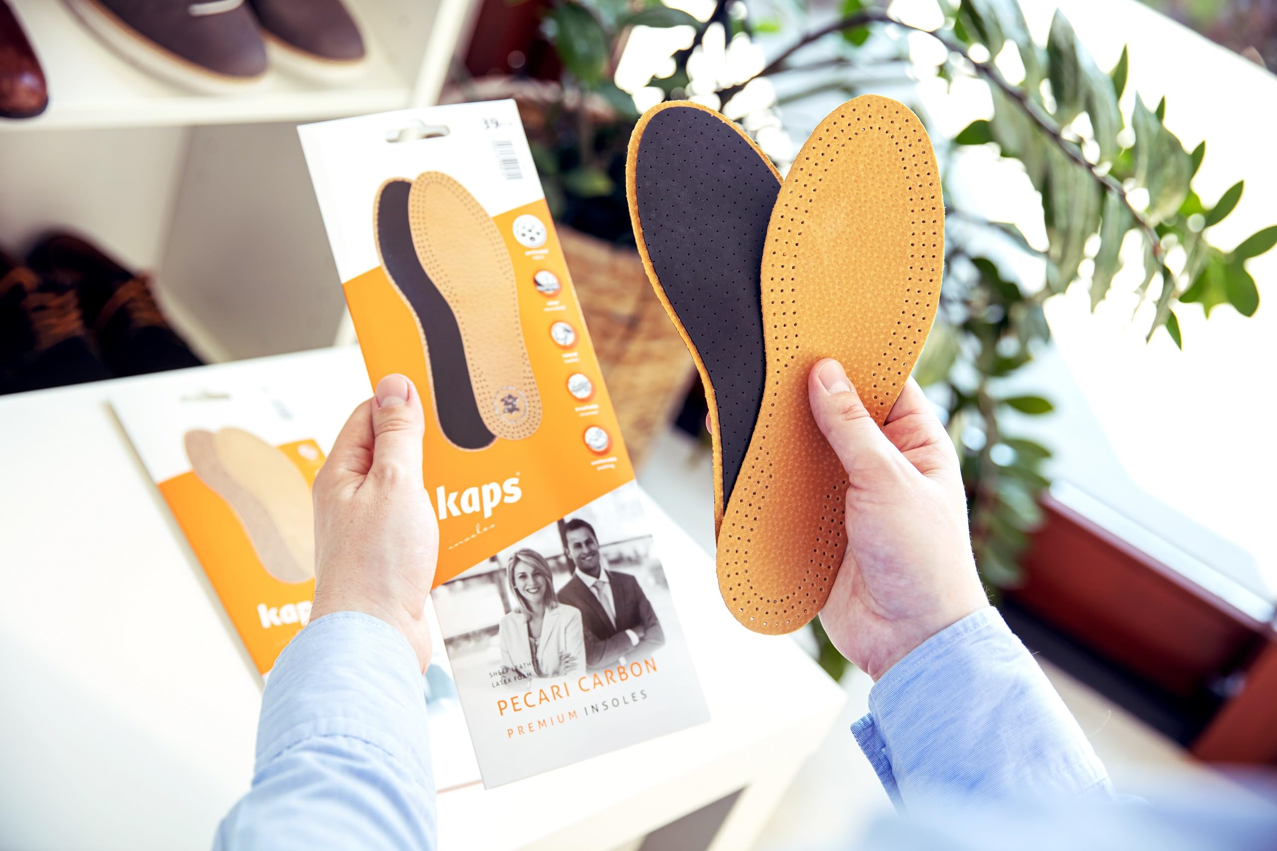 Leather Carbon Set 6 Pair Pack Leather Shoe Insoles for Men and Women with Activated Carbon Underlayer | Replacement Inserts | Kaps (Women / 7 UK / 40 EUR)