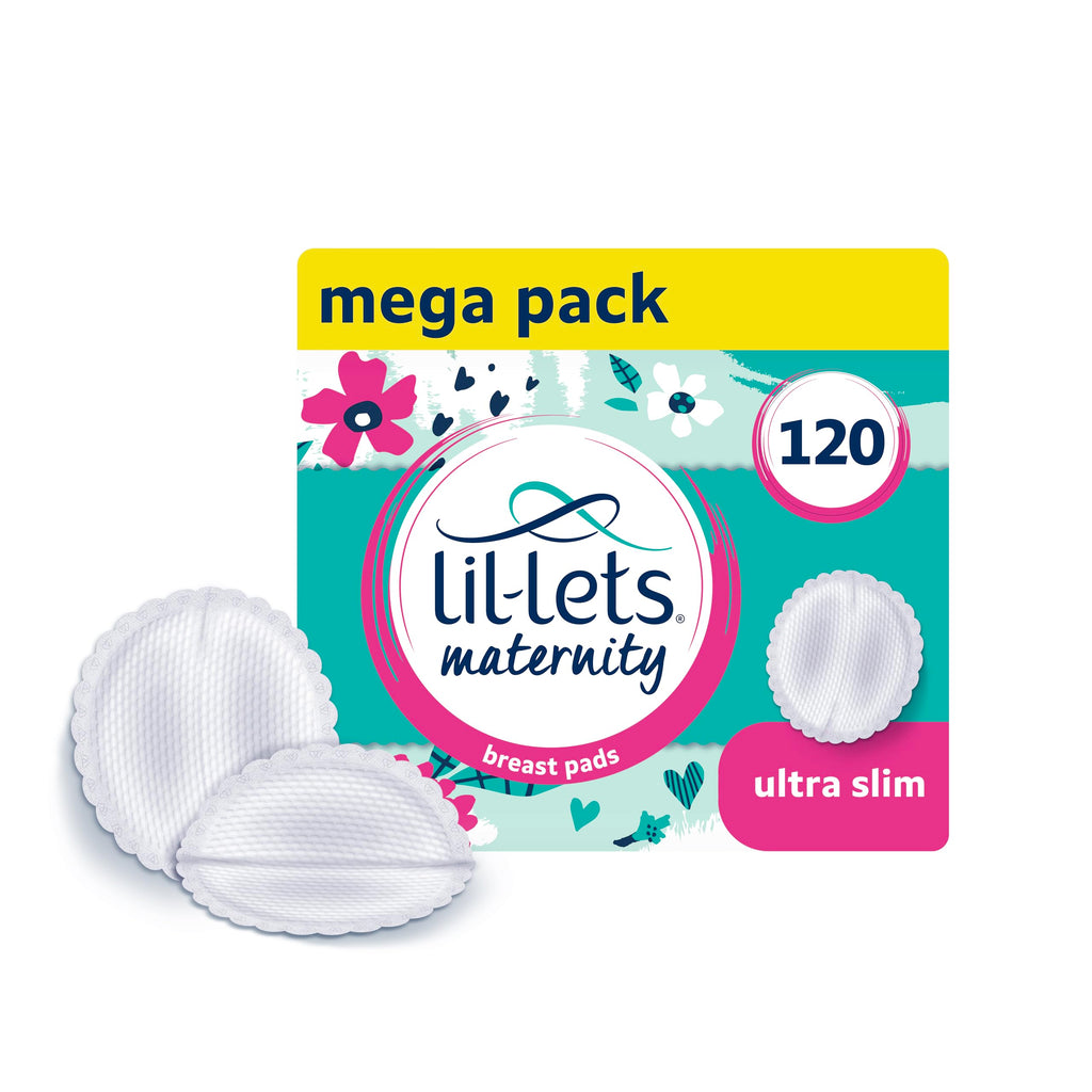 Lil-Lets Maternity BreastPads, X 120 Count, Disposable Nursing Pads, for Breastfeeding Mums, Individually Wrapped, Ultra Slim & Absorbent, 4 Packs - Damaged Box