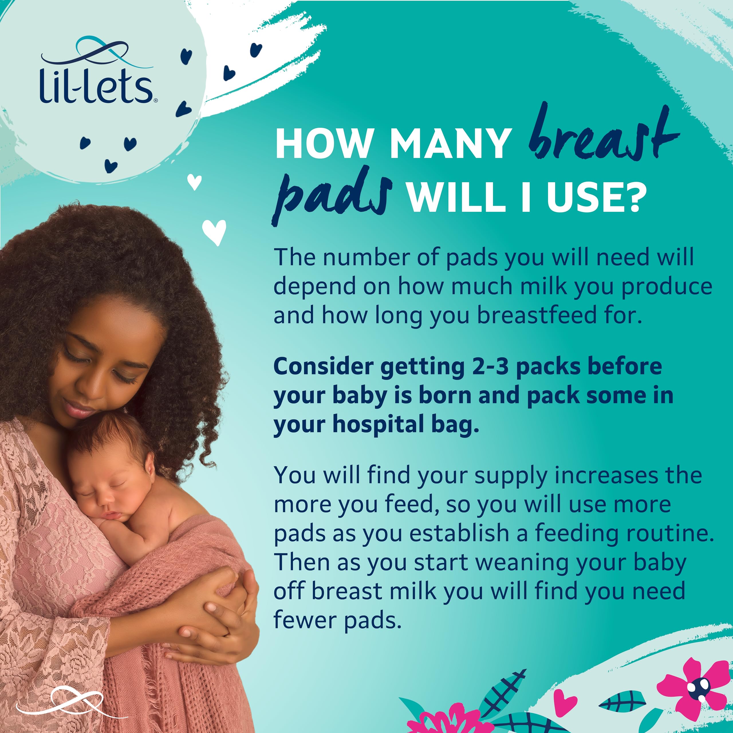 Lil-Lets Maternity BreastPads, X 120 Count, Disposable Nursing Pads, for Breastfeeding Mums, Individually Wrapped, Ultra Slim & Absorbent, 4 Packs - Damaged Box