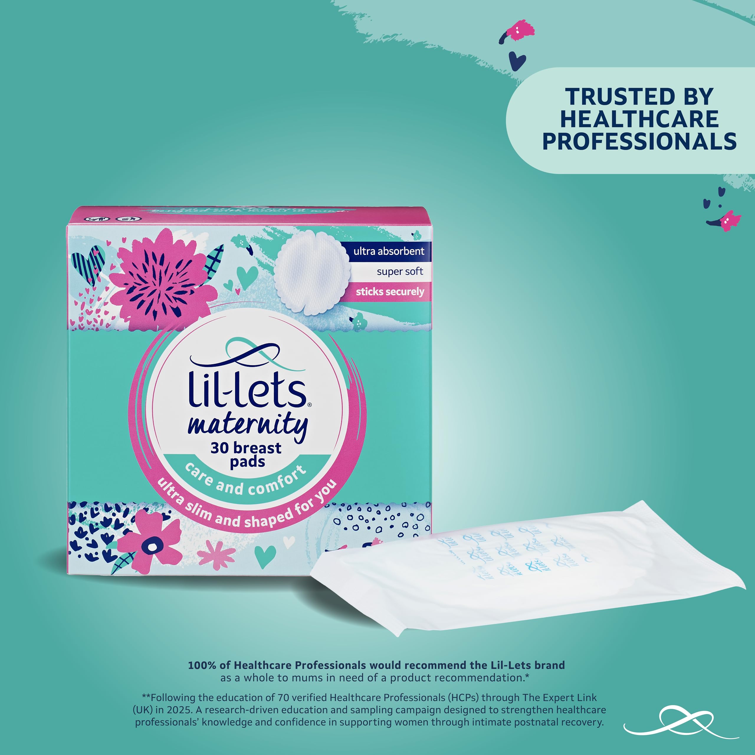 Lil-Lets Maternity BreastPads, X 120 Count, Disposable Nursing Pads, for Breastfeeding Mums, Individually Wrapped, Ultra Slim & Absorbent, 4 Packs - Damaged Box