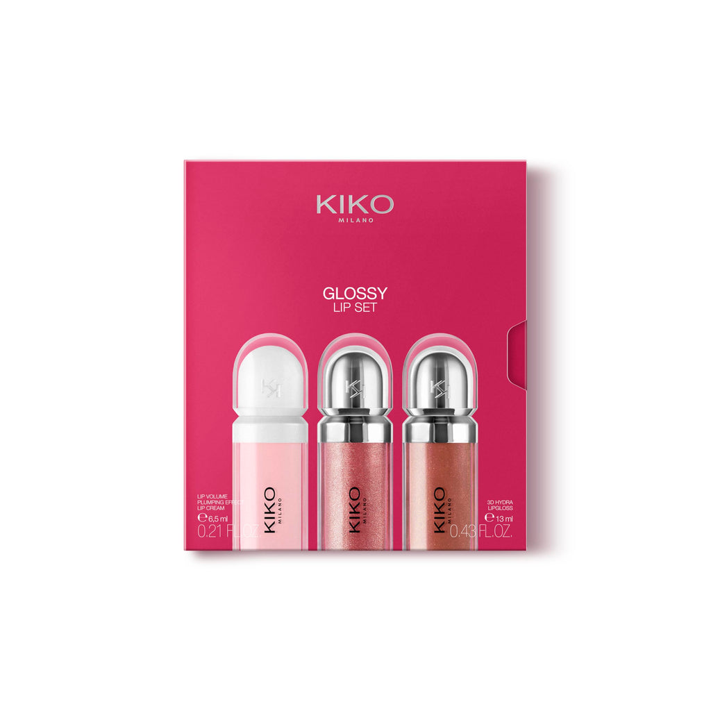 KIKO Milano Glossy Lip Set, Make-Up Set: 2 Moisturising Lip Glosses And 1 Perfecting Lip Cream - Damaged Box