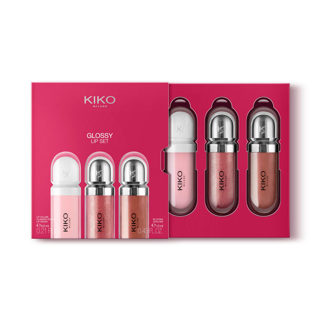 KIKO Milano Glossy Lip Set, Make-Up Set: 2 Moisturising Lip Glosses And 1 Perfecting Lip Cream - Damaged Box
