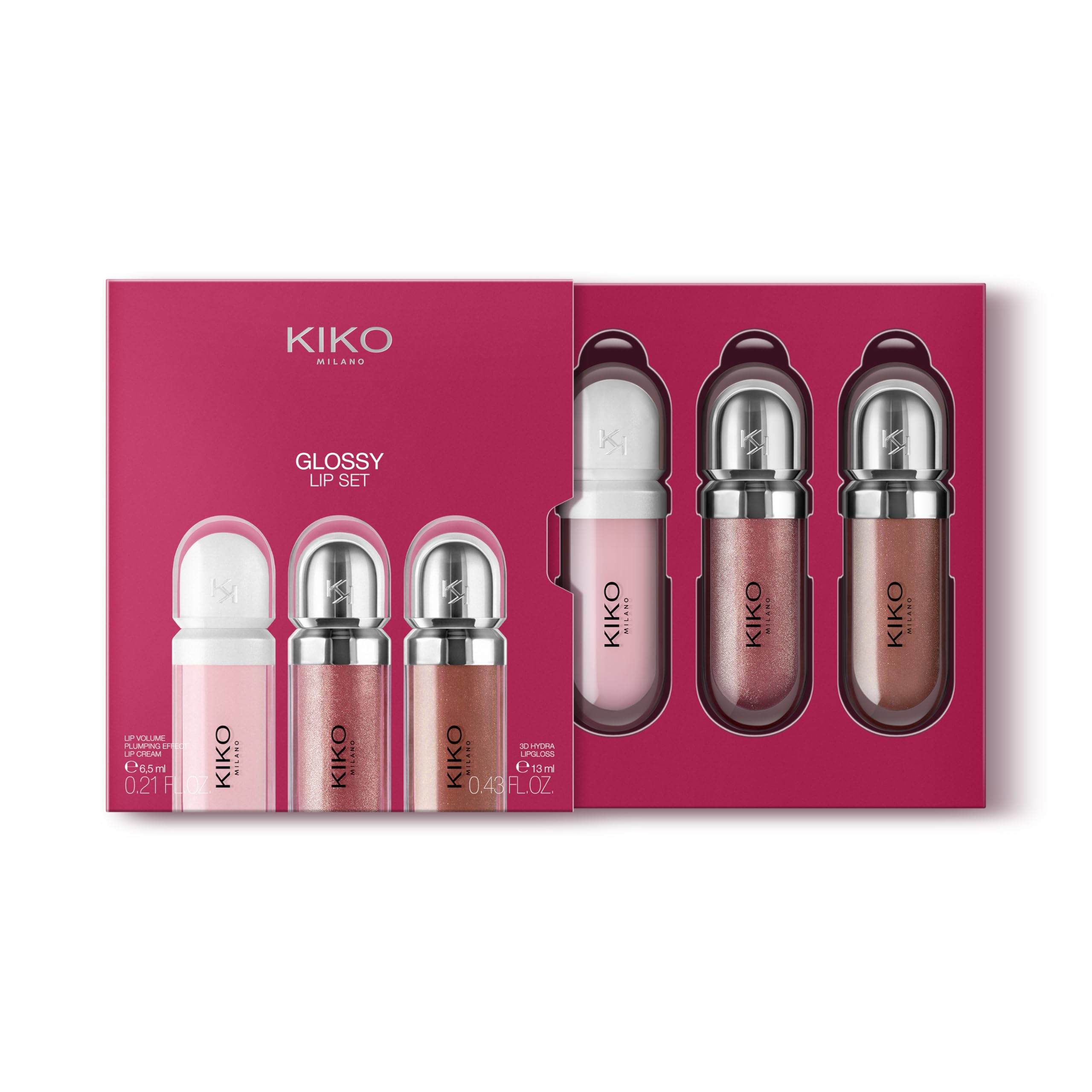 KIKO Milano Glossy Lip Set, Make-Up Set: 2 Moisturising Lip Glosses And 1 Perfecting Lip Cream - Damaged Box