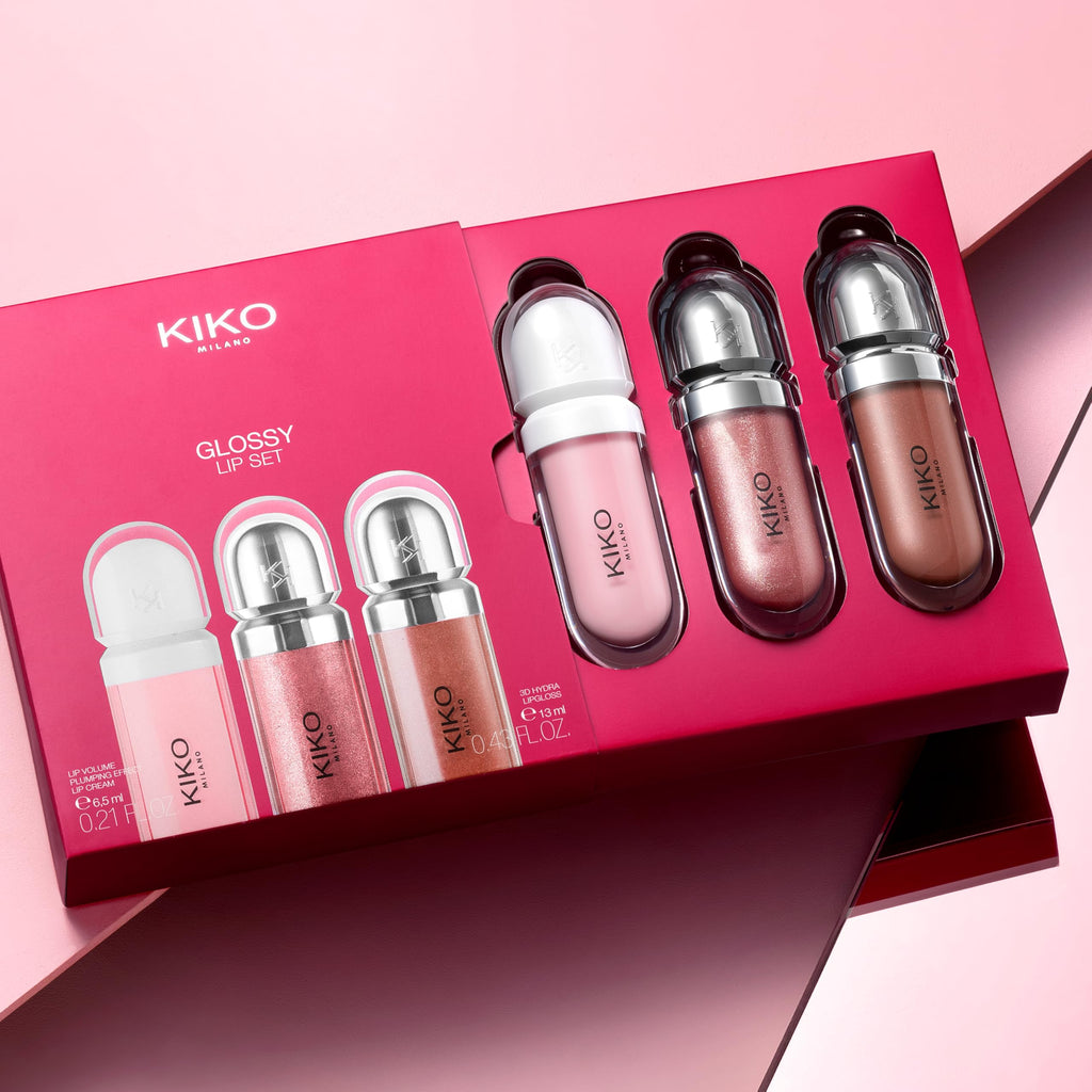 KIKO Milano Glossy Lip Set, Make-Up Set: 2 Moisturising Lip Glosses And 1 Perfecting Lip Cream - Damaged Box