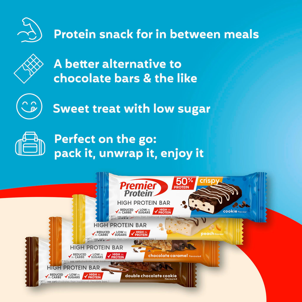 Premier Protein - High Protein Bar 50 percent - Multiflavourbox - 20x40g - Low Sugar - Low Carb - High Protein Bar - Damaged Box - BBE 08/2026