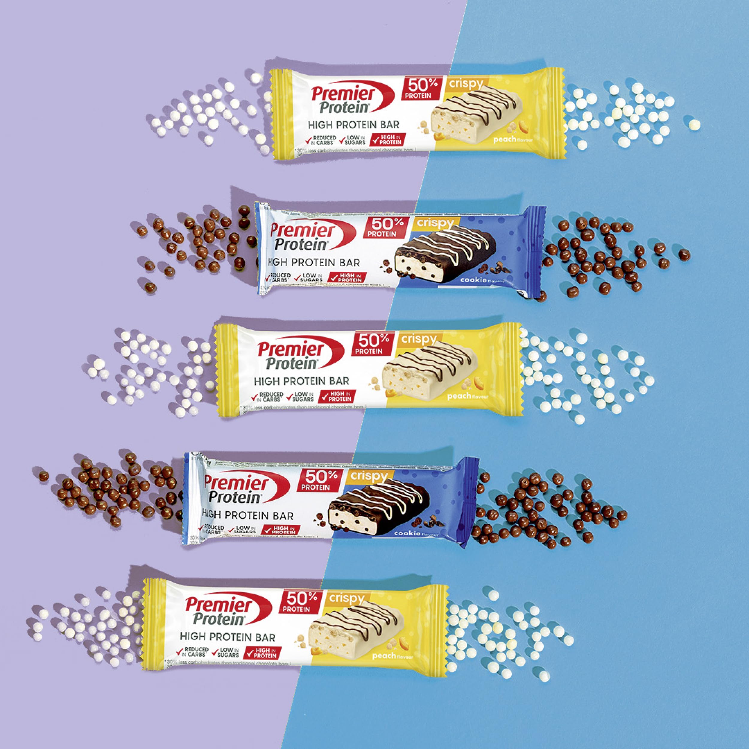 Premier Protein - High Protein Bar 50 percent - Multiflavourbox - 20x40g - Low Sugar - Low Carb - High Protein Bar - Damaged Box - BBE 08/2026