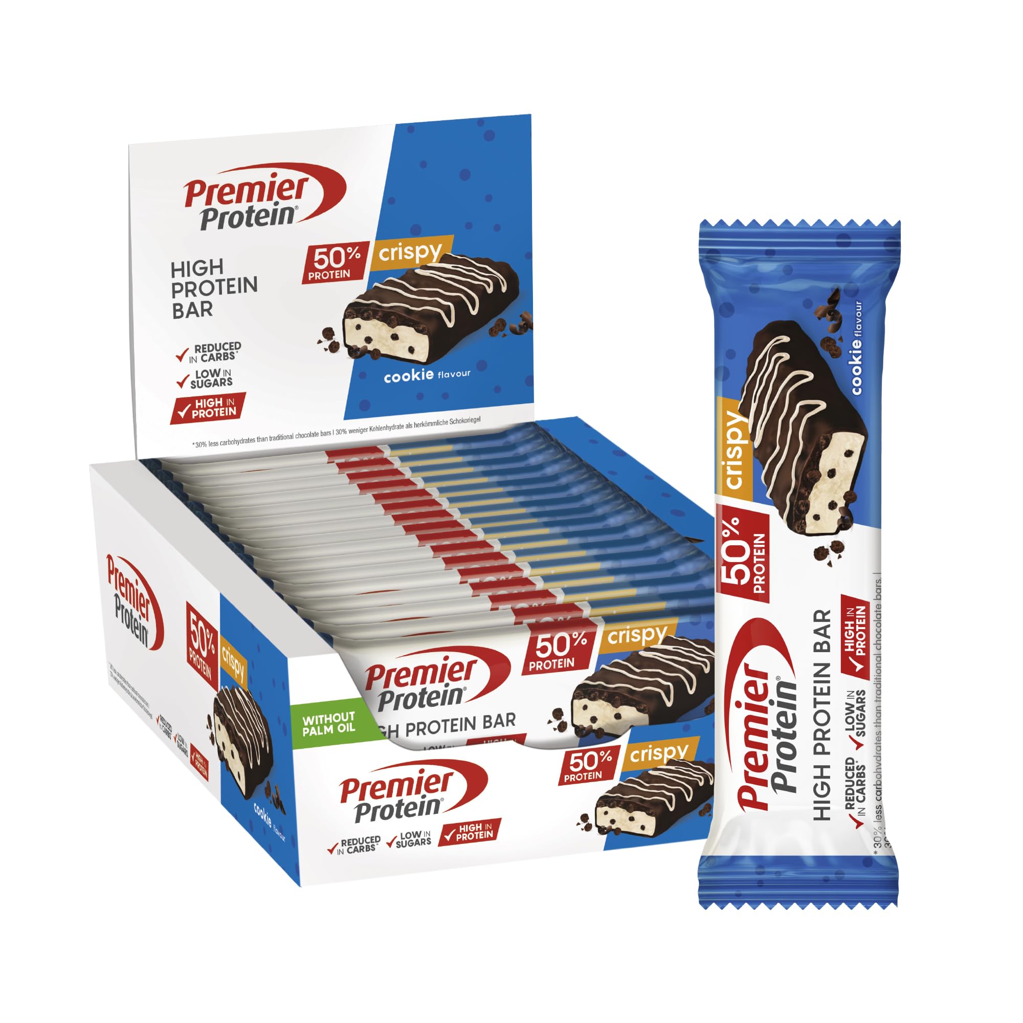 Premier Protein - High Protein Bar 50 percent - Multiflavourbox - 20x40g - Low Sugar - Low Carb - High Protein Bar - Damaged Box - BBE 08/2026