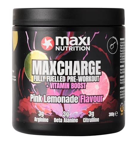 MaxiNutrition Max Charge Pre-Workout Powder, Pink Lemonade, 300g - Sugar-Free Vitamin Boost for Energy & Performance - BBE 08/2026