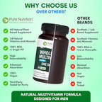 Pure Nutrition Whole Food Multivitamins for Men | 90 Tabs | One-A-Day | 100% RDA | 24 Natural Vitamins and Minerals | All Natural Plant Based Men's Multivitamin | 3 Months Supply
