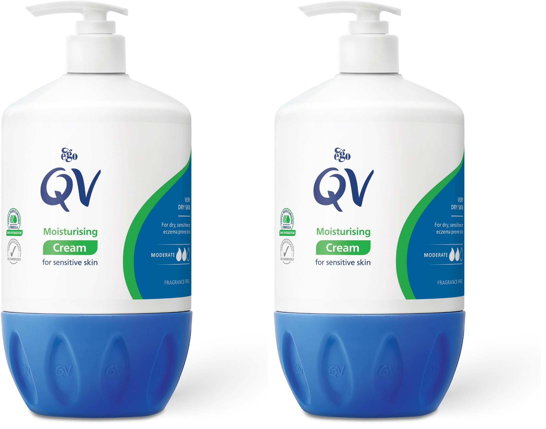QV Cream with 10% Glycerin (500g) Rich Protective Moisturiser for Sensitive, Dry Skin, Fragrance Free, Noncomedogenic Body Cream, Hydrating Skin Care for Eczema, Psoriasis, Dermatitis, Pump Bottle