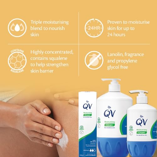 QV Cream with 10% Glycerin (500g) Rich Protective Moisturiser for Sensitive, Dry Skin, Fragrance Free, Noncomedogenic Body Cream, Hydrating Skin Care for Eczema, Psoriasis, Dermatitis, Pump Bottle