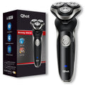 Qhot Electric Razor for Men, 3D Floating Rotary Shaver, Wet & Dry Rechargeable Electric Razor with Pop-Up Trimmer, 100 Mins Runtime, Non-Slip Handle(Black) - Damaged Box