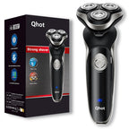 Qhot Electric Razor for Men, 3D Floating Rotary Shaver, Wet & Dry Rechargeable Electric Razor with Pop-Up Trimmer, 100 Mins Runtime, Non-Slip Handle(Black) - Damaged Box