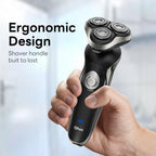 Qhot Electric Razor for Men, 3D Floating Rotary Shaver, Wet & Dry Rechargeable Electric Razor with Pop-Up Trimmer, 100 Mins Runtime, Non-Slip Handle(Black) - Damaged Box