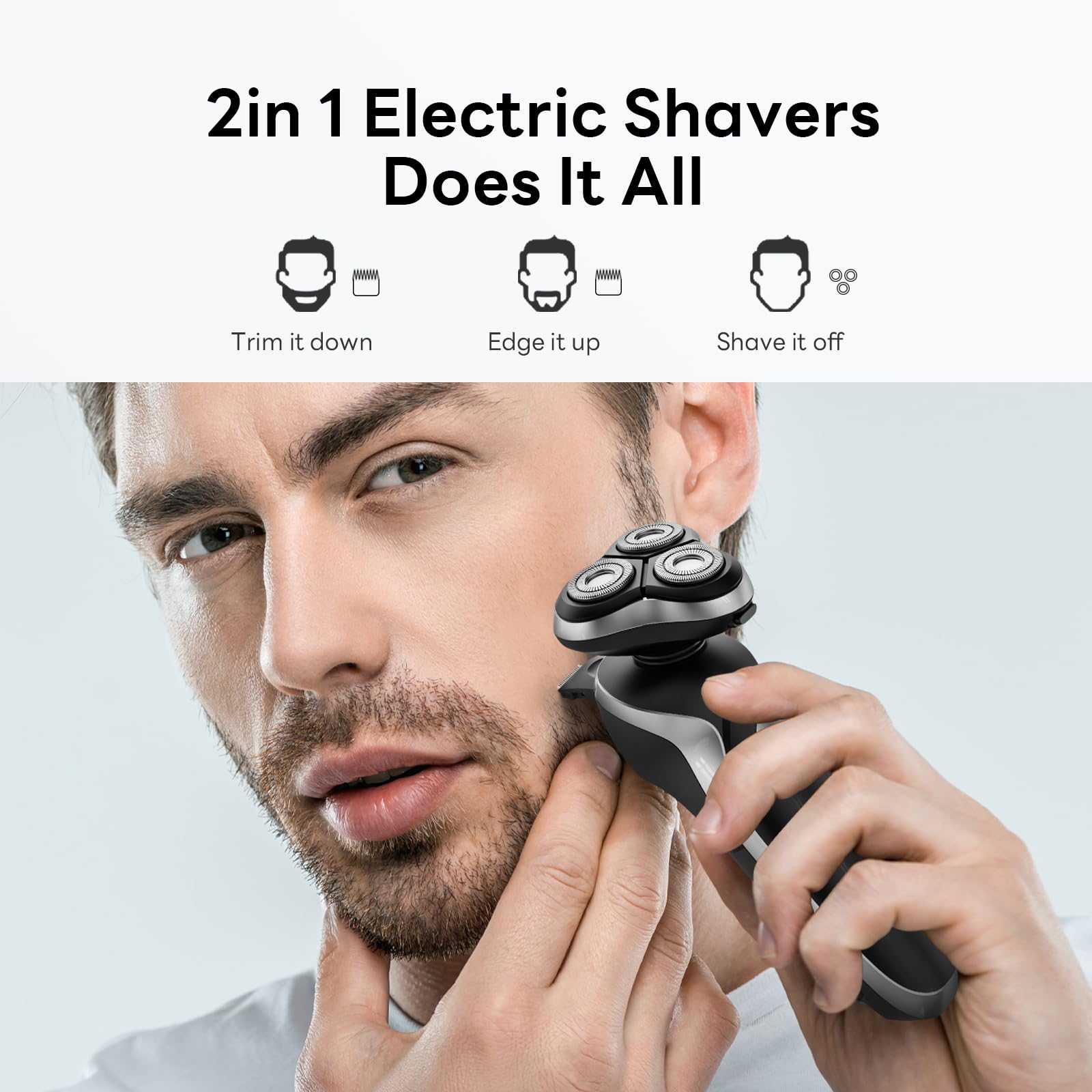 Qhot Electric Razor for Men, 3D Floating Rotary Shaver, Wet & Dry Rechargeable Electric Razor with Pop-Up Trimmer, 100 Mins Runtime, Non-Slip Handle(Black) - Damaged Box