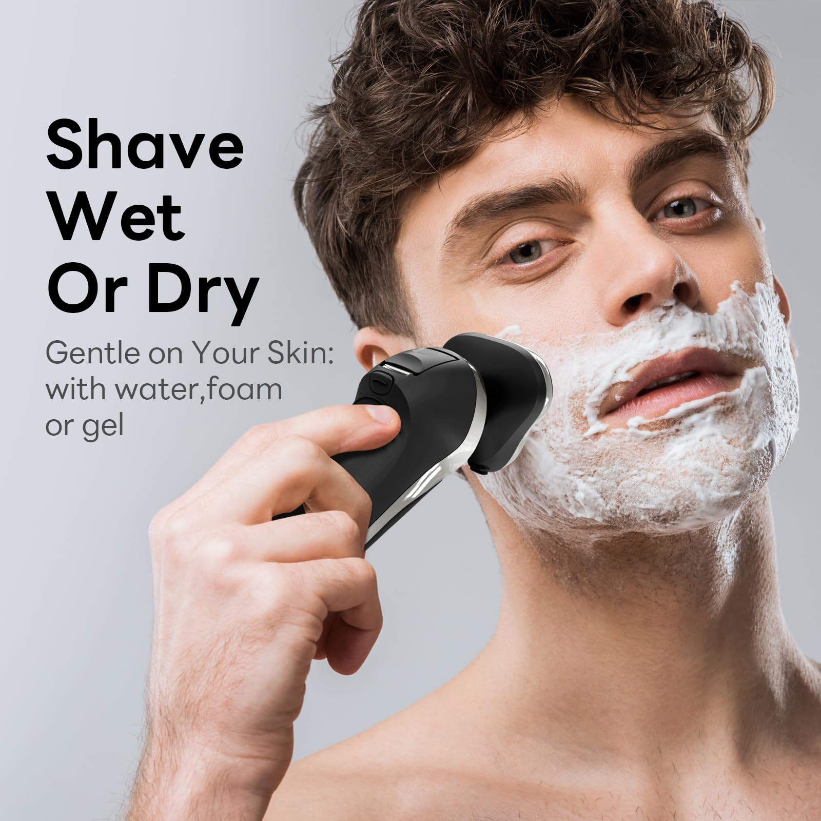 Qhot Electric Razor for Men, 3D Floating Rotary Shaver, Wet & Dry Rechargeable Electric Razor with Pop-Up Trimmer, 100 Mins Runtime, Non-Slip Handle(Black) - Damaged Box
